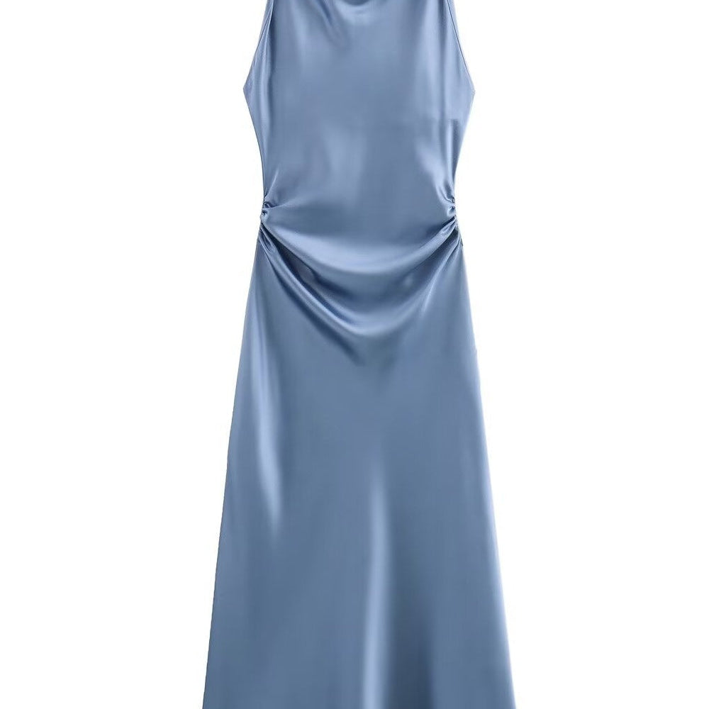 
                      
                        Round Neck White Ruched Long Dress
                      
                    