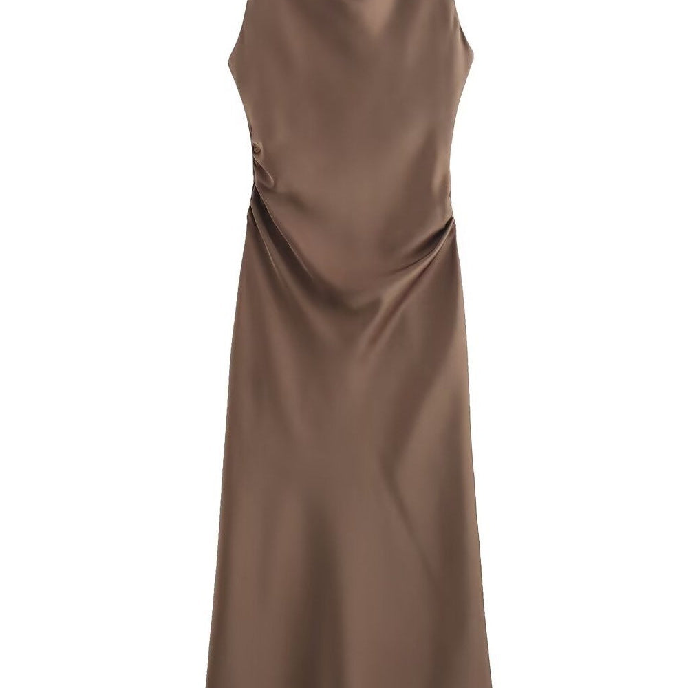 
                      
                        Round Neck White Ruched Long Dress
                      
                    
