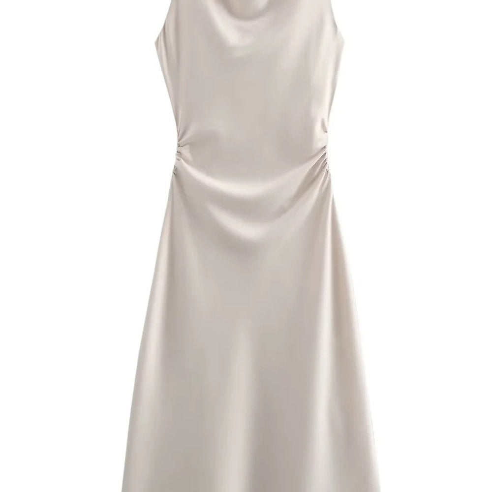 
                      
                        Round Neck White Ruched Long Dress
                      
                    