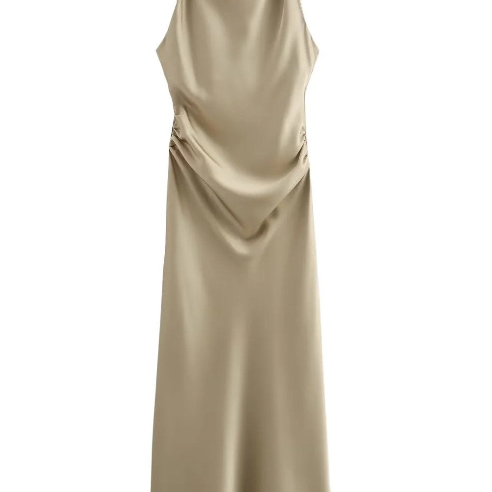 
                      
                        Round Neck White Ruched Long Dress
                      
                    