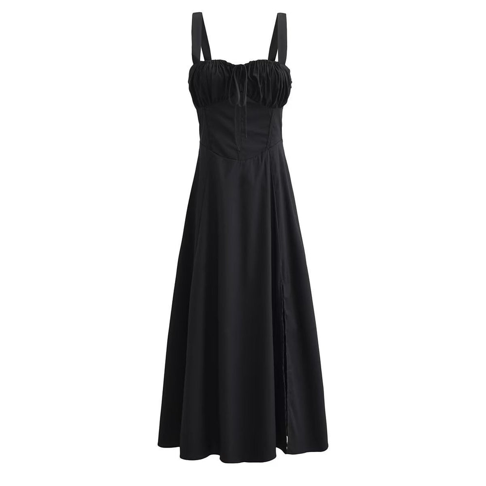 
                      
                        Square Neck Navy Blue Long Dress with Slit
                      
                    
