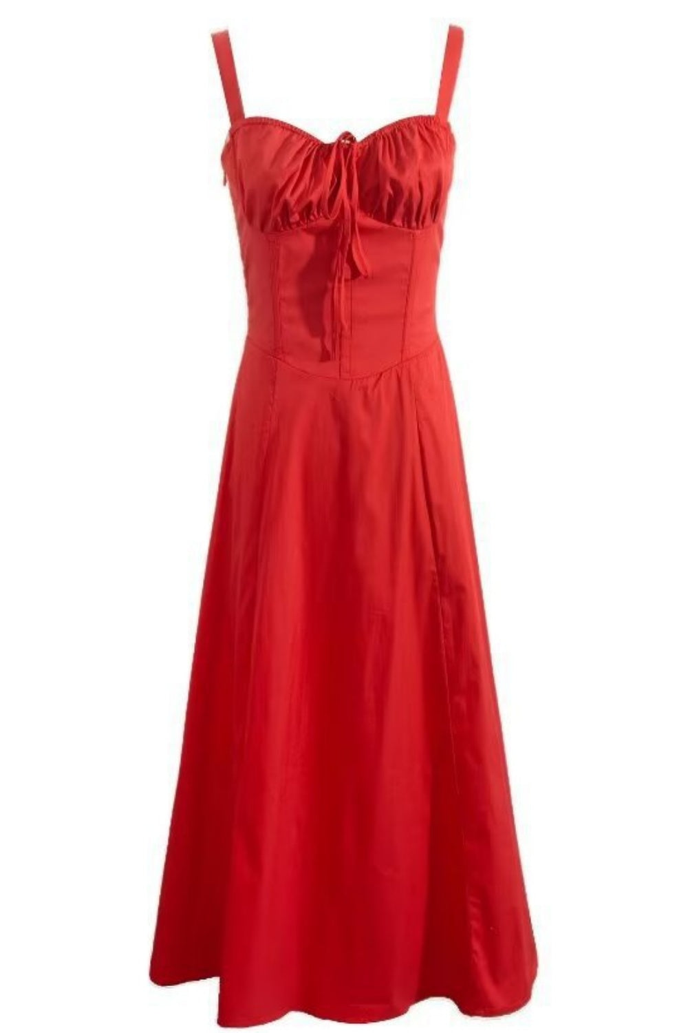 Straps Red Ruched Lace-up A-line Long Dress