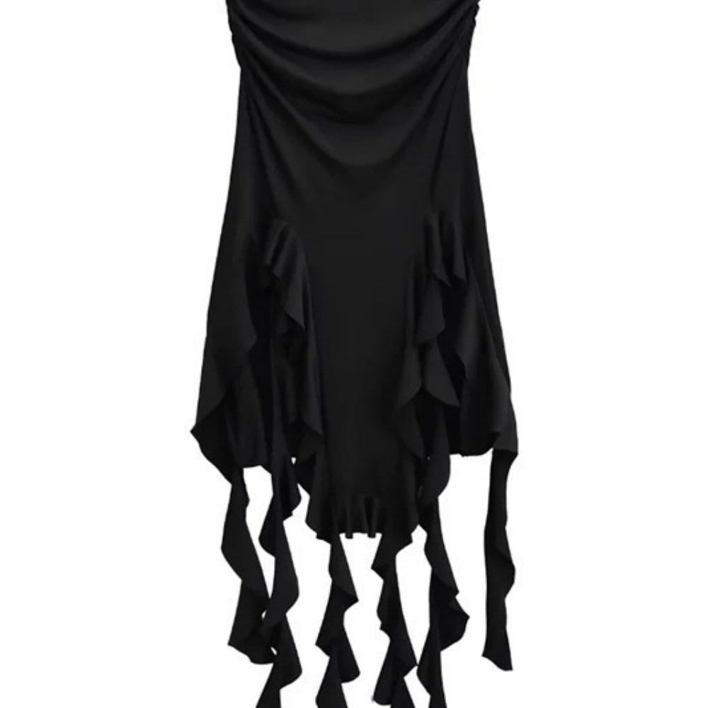 
                      
                        Strapless Pink Ruffle Hem Ruched Short Dress
                      
                    