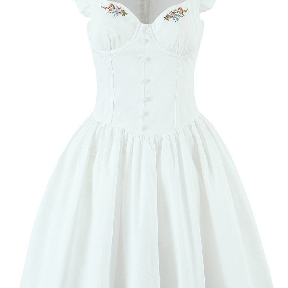 
                      
                        Cap Sleeve Yellow Flower Embroidery Short Dress
                      
                    