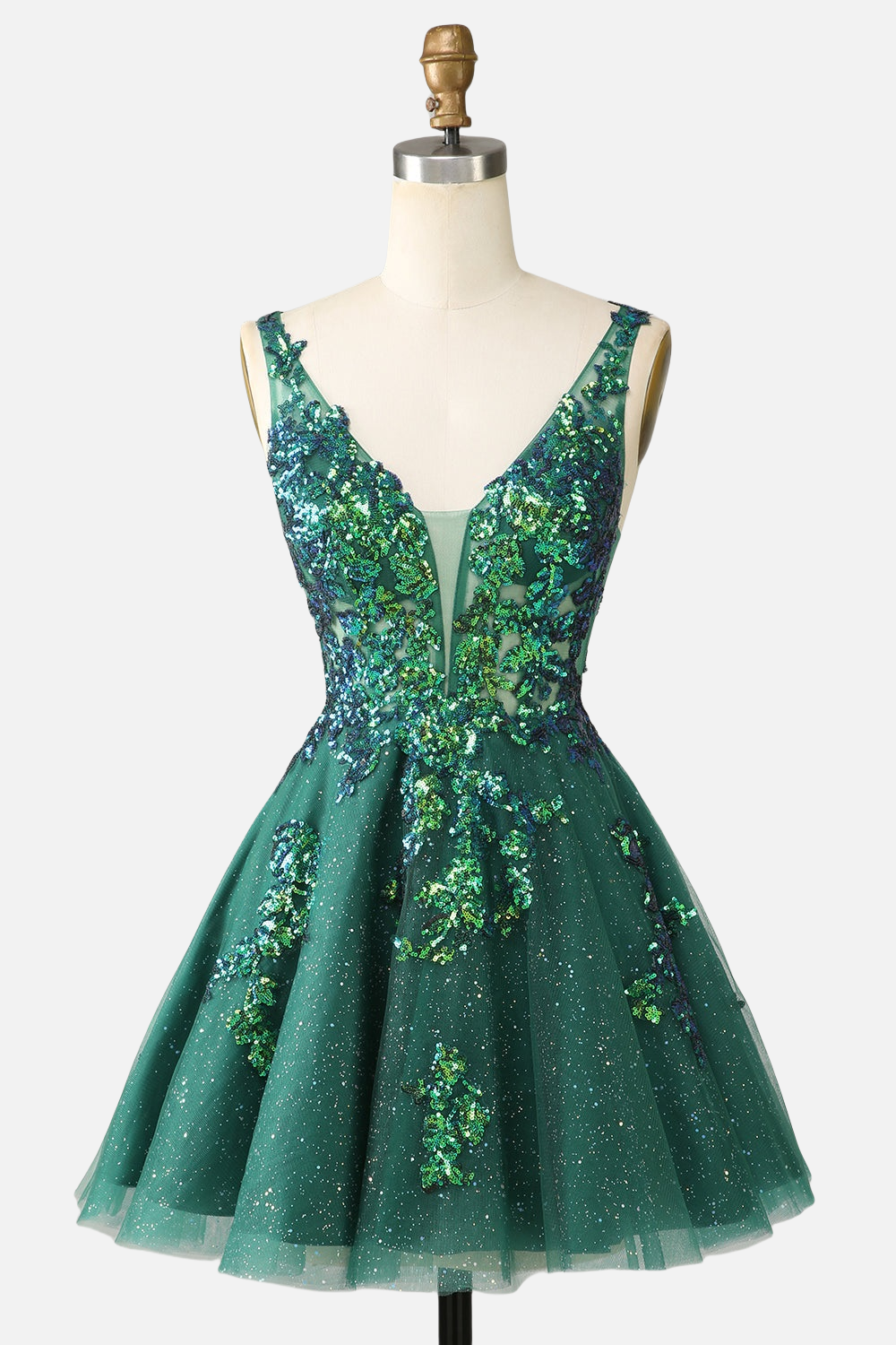 Dark Green Sequin Appliques Short Homecoming Dress