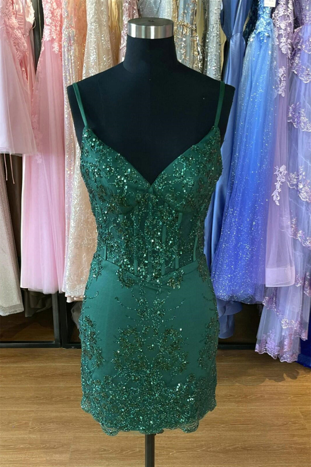 Dark Green Sequin Tight Mini Dress