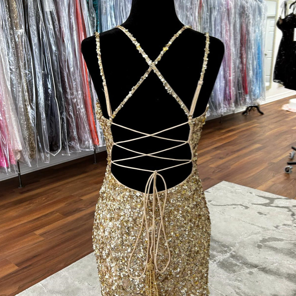Double Straps Golden Sequin Tight Short Dress PollyBoutique Double Straps Golden Sequin Tight Short Dress PollyBoutique