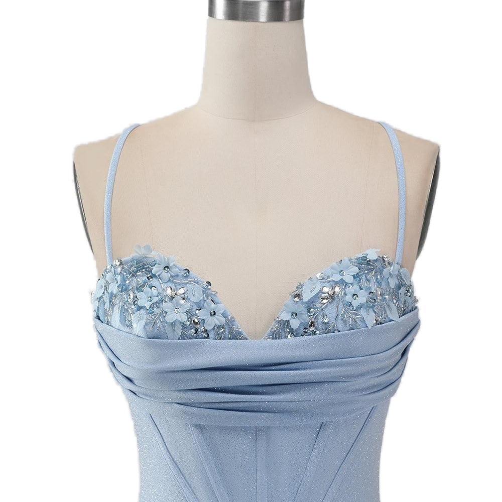 
                      
                        Blue Floral Neck Ruched Bodycon Short Dress
                      
                    