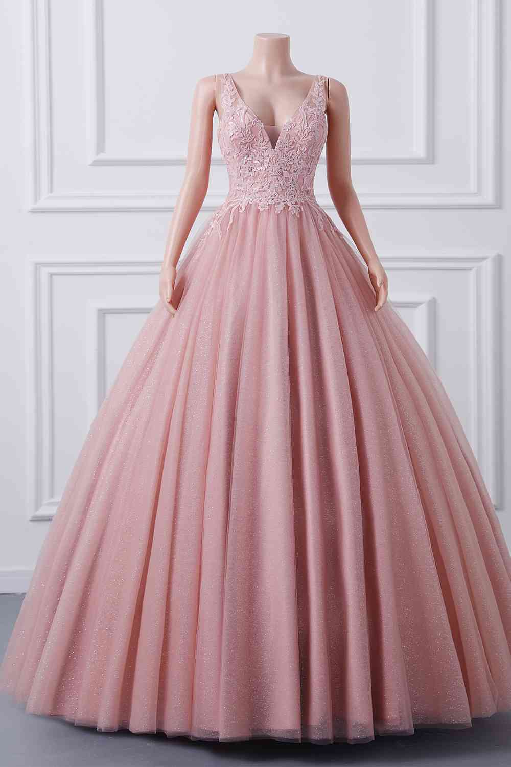 Dusty Rose Appliques A-line Tulle Long Dress