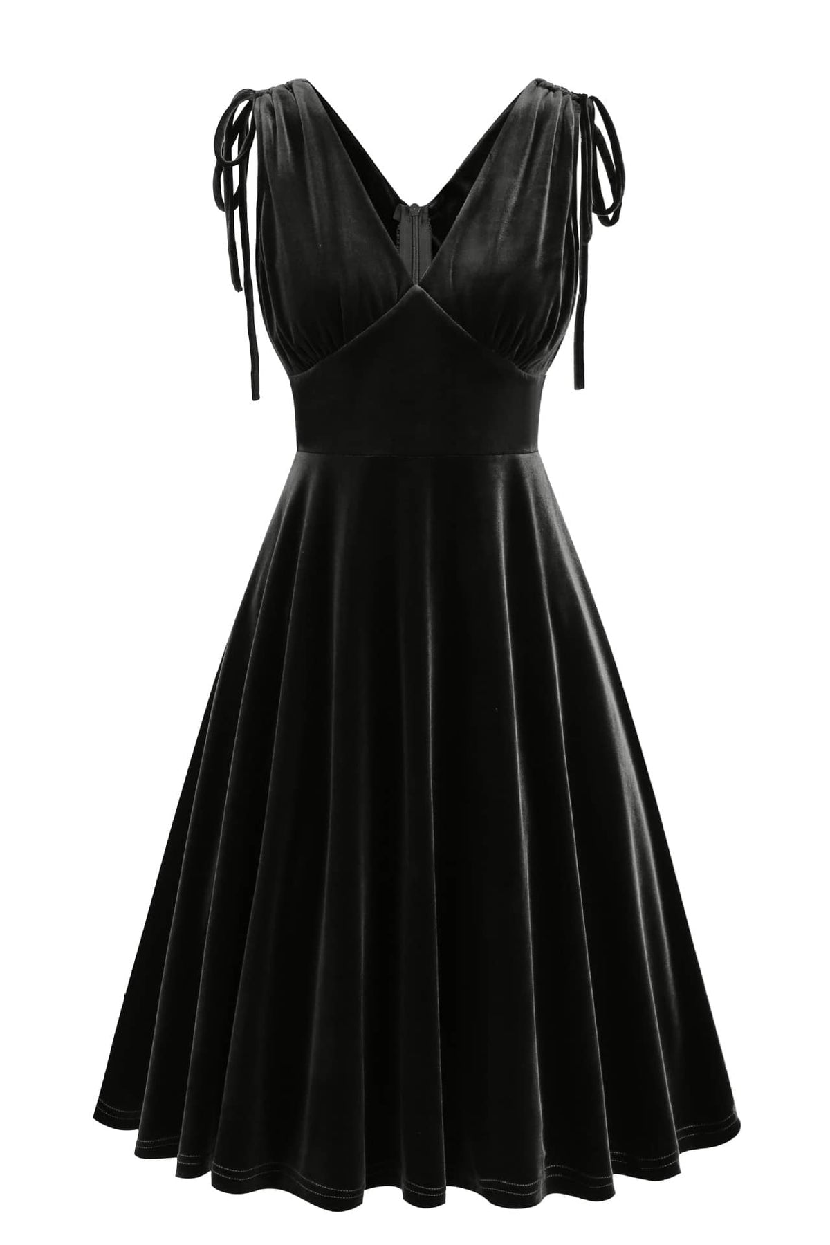 Emerald Green 1950s V-neck Velvet Vintage Dress