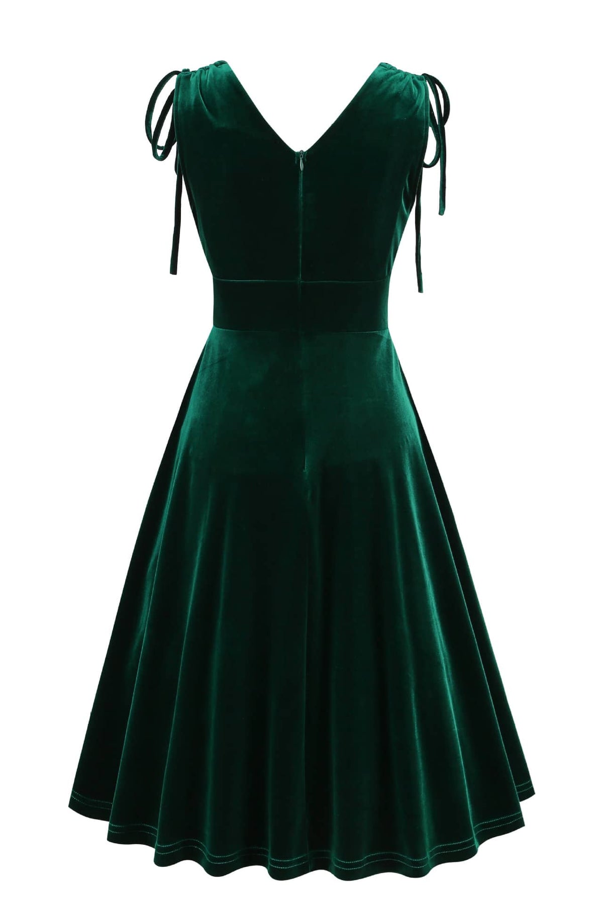 Emerald Green 1950s V-neck Velvet Vintage Dress