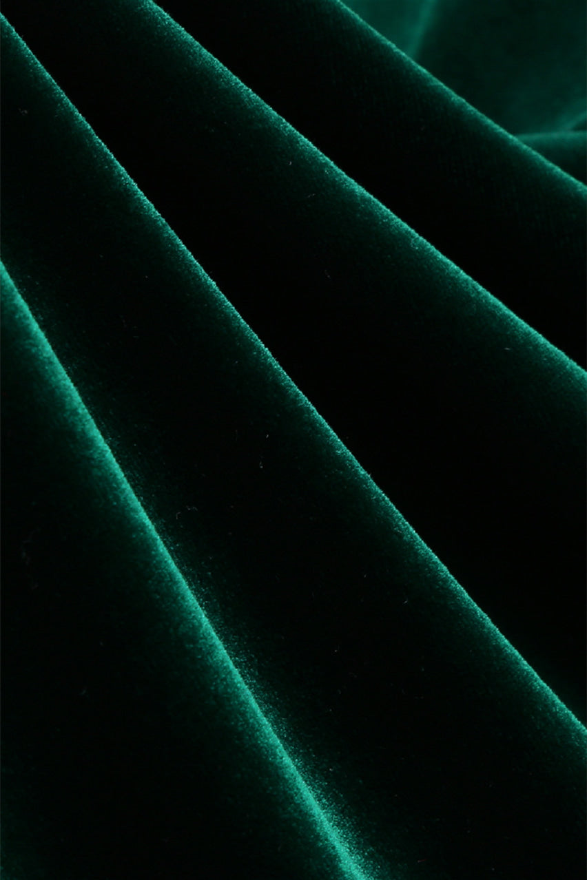 Emerald Green 1950s V-neck Velvet Vintage Dress