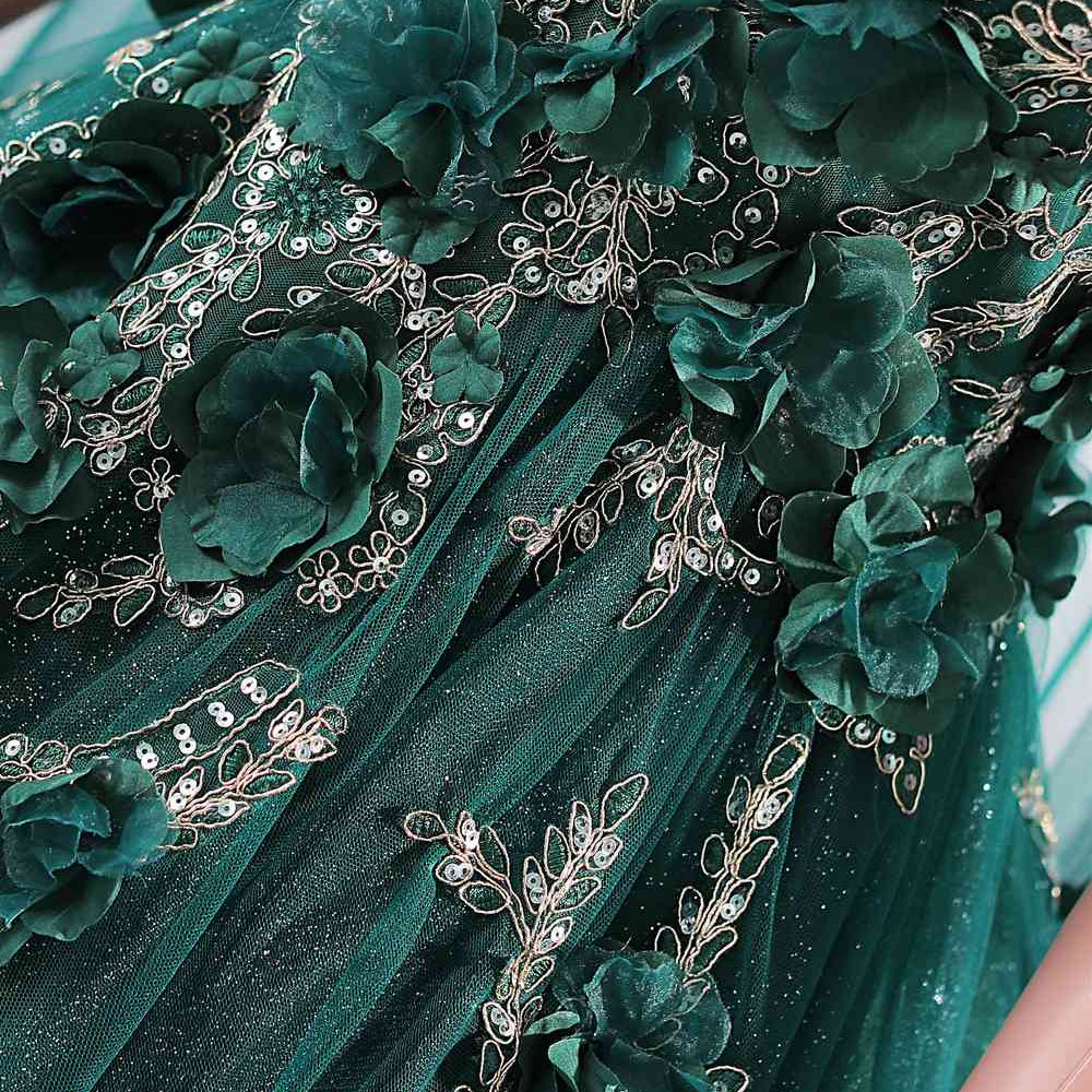 
                      
                        Emerald Green 3D Floral Long Dress with Cape
                      
                    