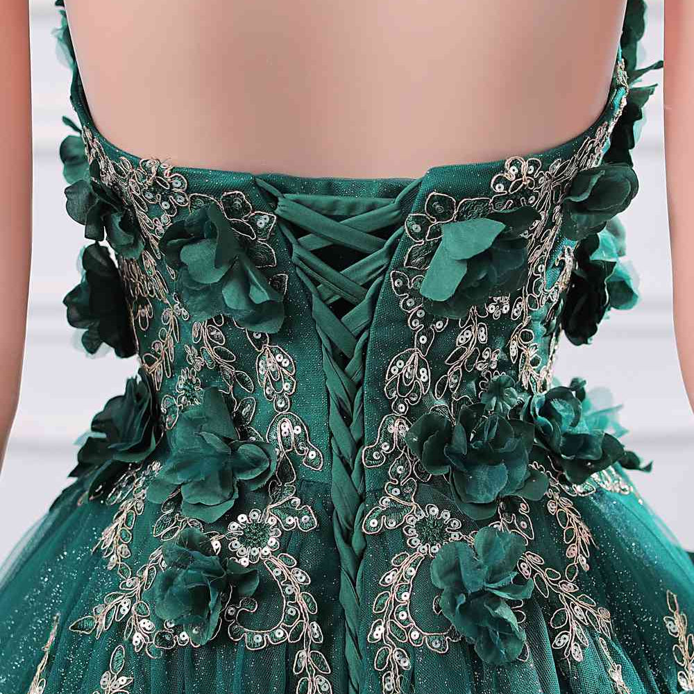 
                      
                        Emerald Green 3D Floral Long Dress with Cape
                      
                    