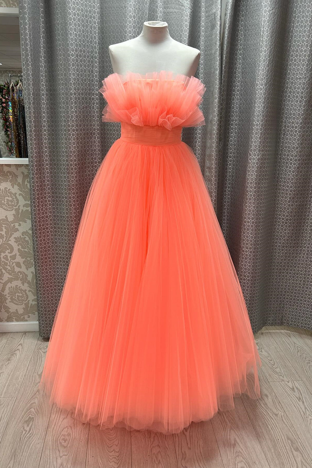 Fit and Flare Coral A-line Long Party Dress