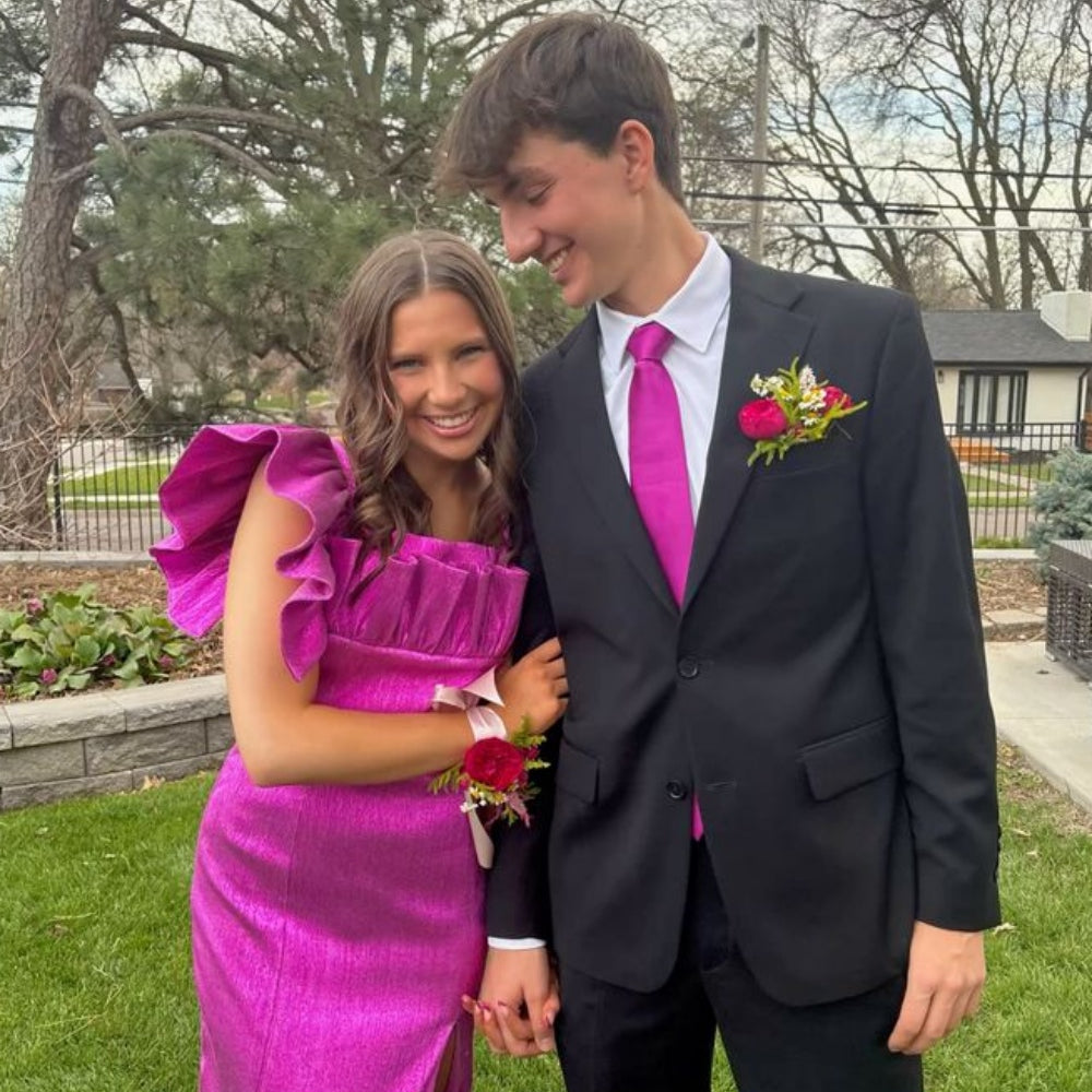 
                      
                        Flutter Sleeve Purple Column Long Dress with Slit
                      
                    