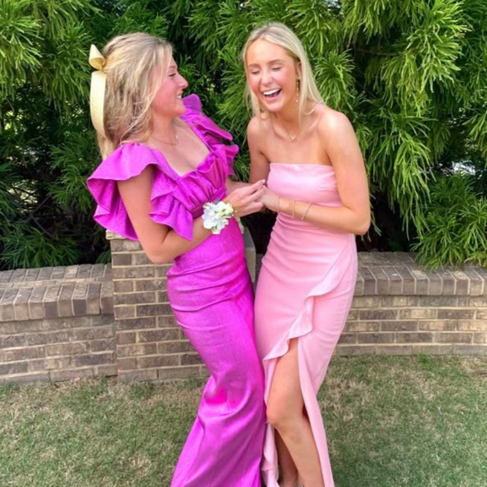 
                      
                        Flutter Sleeve Purple Column Long Dress with Slit
                      
                    