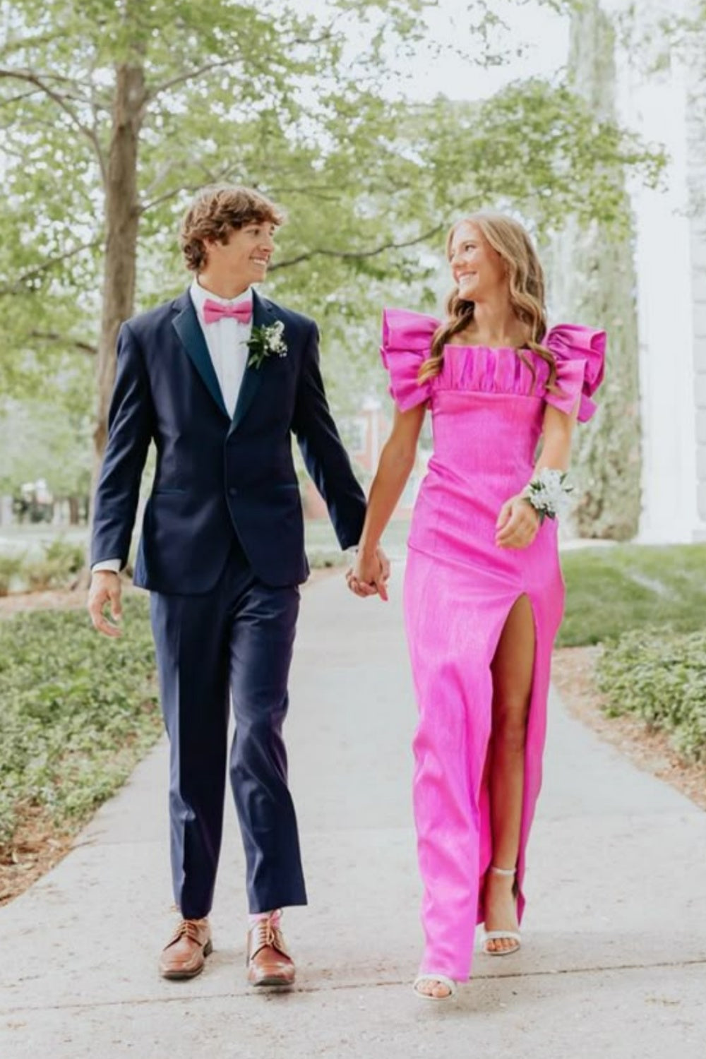 Flutter Sleeve Purple Column Long Dress with Slit