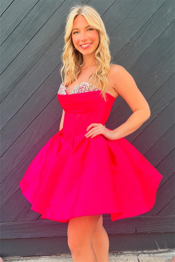 
                      
                        Hot Pink Cowl Neck Short Dress with Beaded
                      
                    