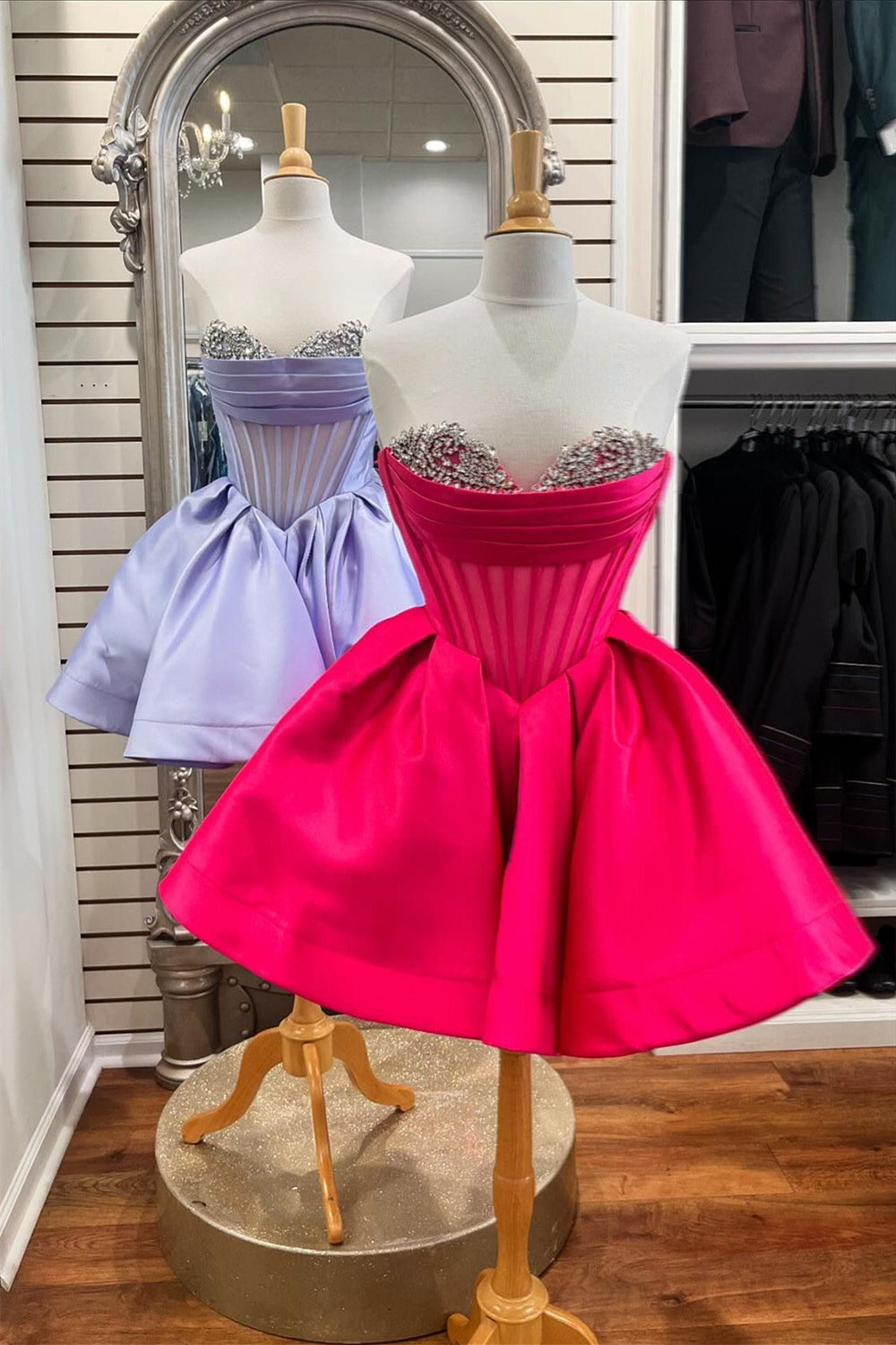 Hot Pink Cowl Neck Short Dress with Beaded