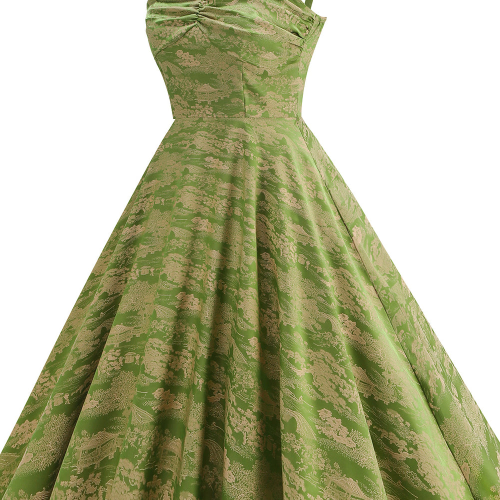 
                      
                        Green 1950s Jacquard Ruched Big Swing Dress
                      
                    