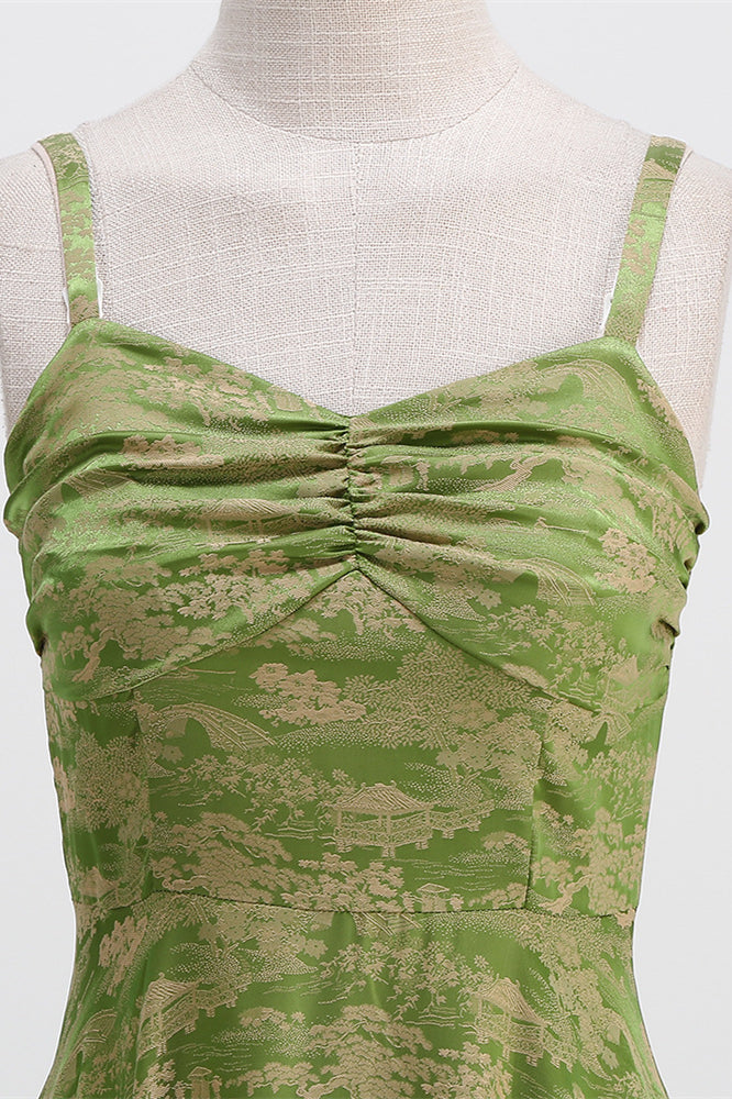 
                      
                        Green 1950s Jacquard Ruched Big Swing Dress
                      
                    