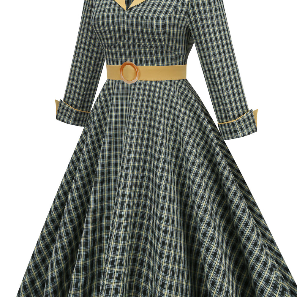 
                      
                        Green 1950s Plaid 3/4 Sleeve Big Swing Dress
                      
                    