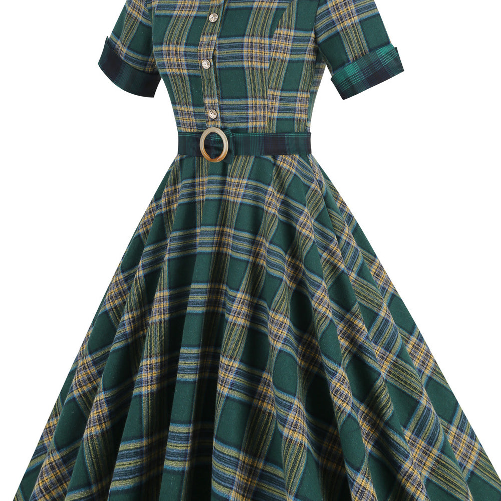 
                      
                        Green 1950s Plaid Belted Big Swing Dress
                      
                    