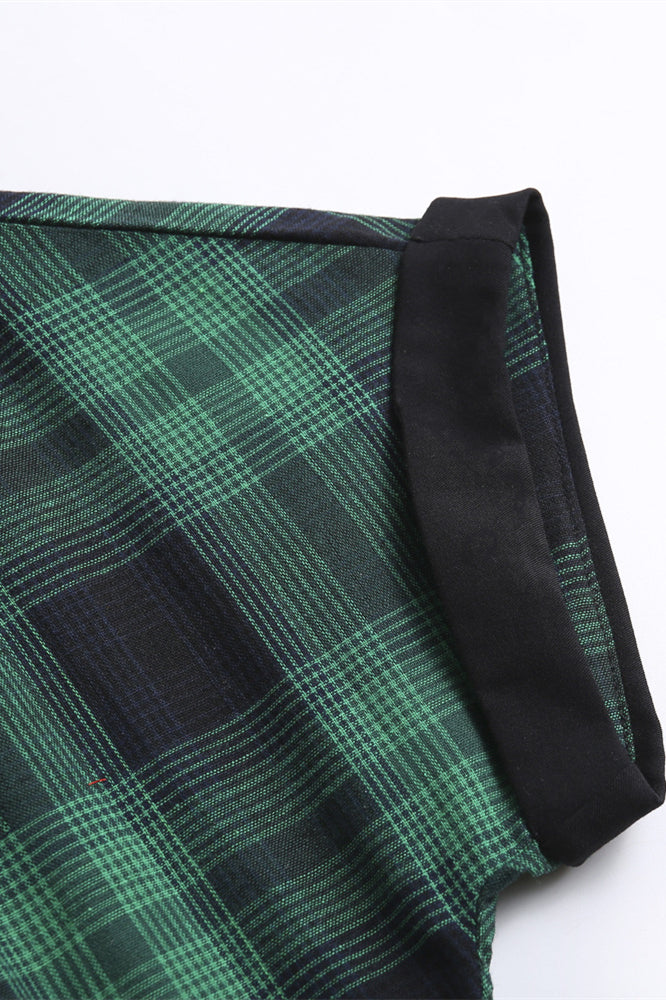 Green 1950s Plaid Short Sleeve Vintage Dress
