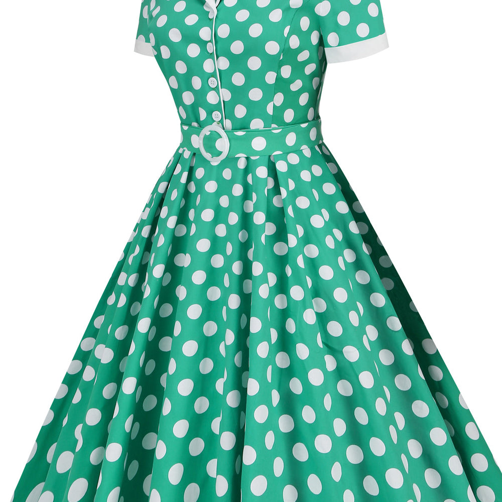 
                      
                        Green 1950s Polka Dots Pleated Swing Dress
                      
                    