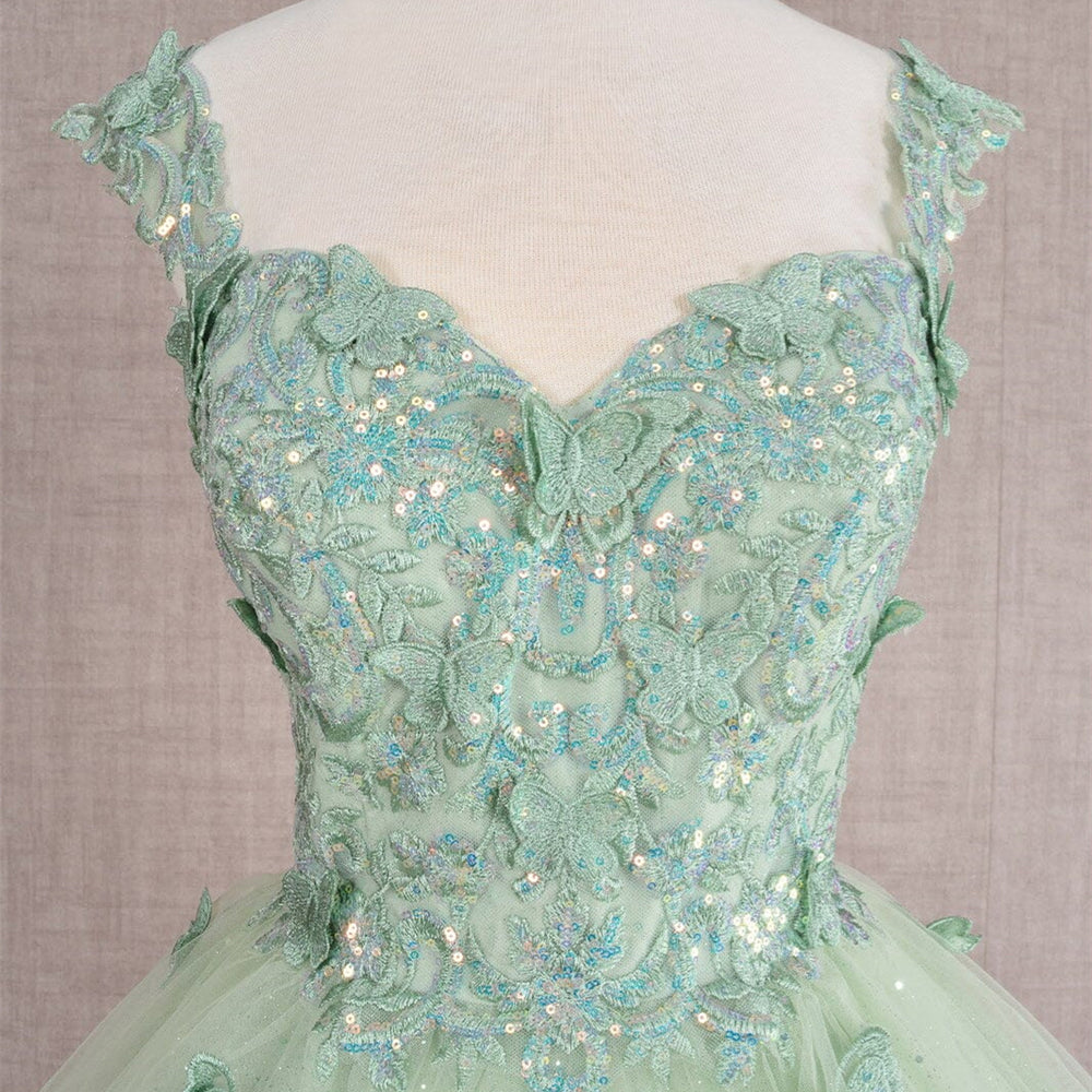 
                      
                        Green Butterfly Appliques A-line Short Dress
                      
                    