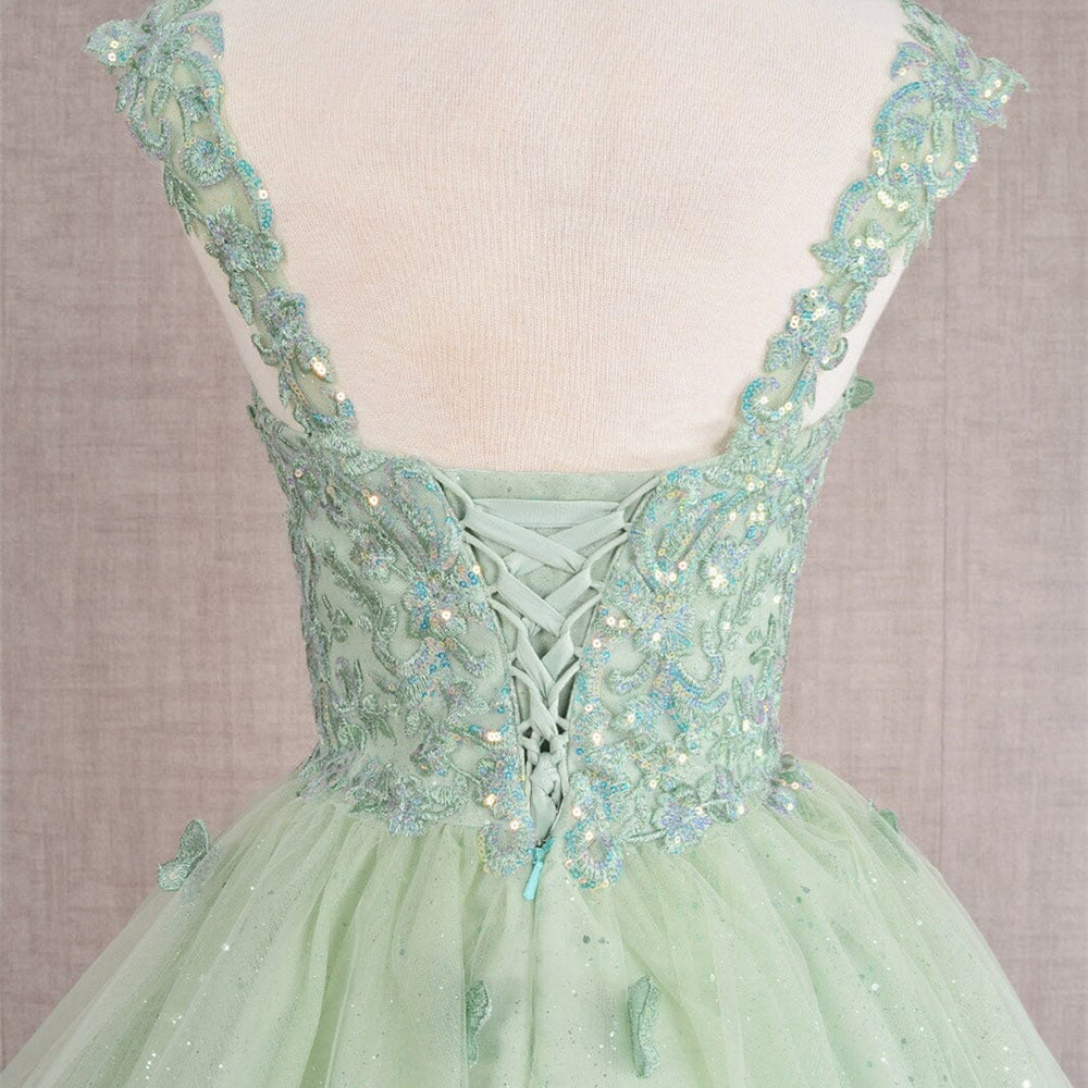 
                      
                        Green Butterfly Appliques A-line Short Dress
                      
                    