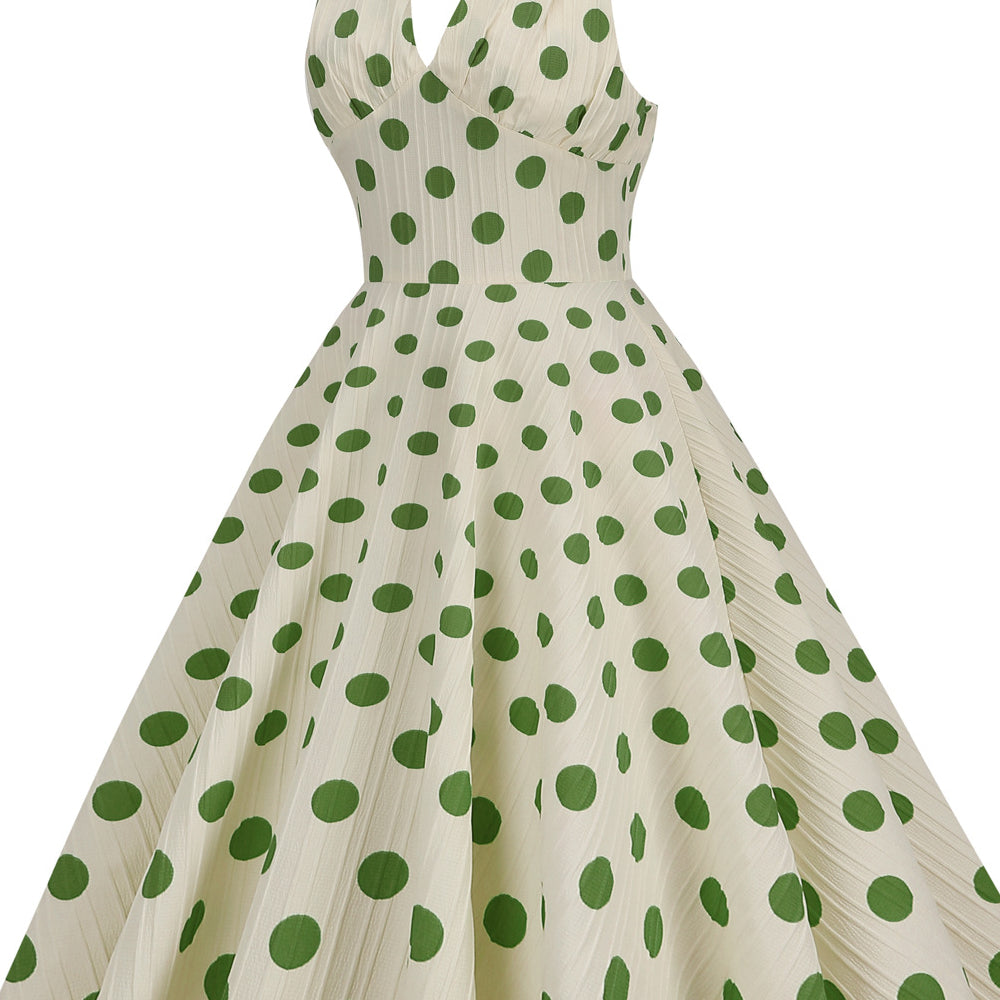 
                      
                        Green Polka Dots 1950s Halter Big Swing Dress
                      
                    