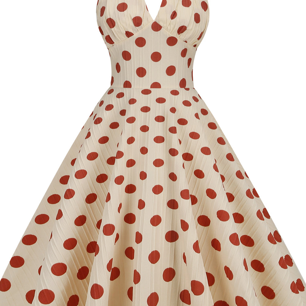 
                      
                        Green Polka Dots 1950s Halter Big Swing Dress
                      
                    