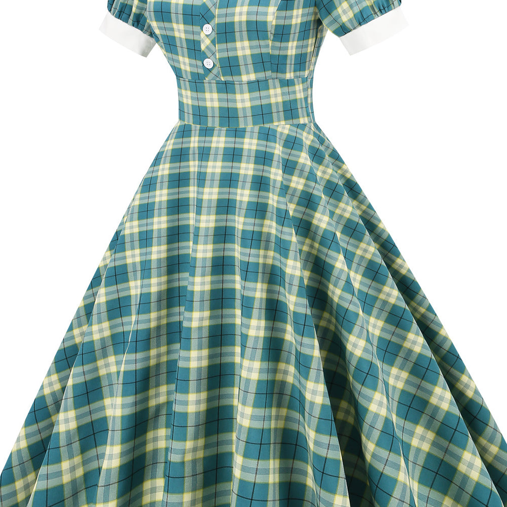 
                      
                        Green and yellow Plaid 1950s Big Swing Dress
                      
                    