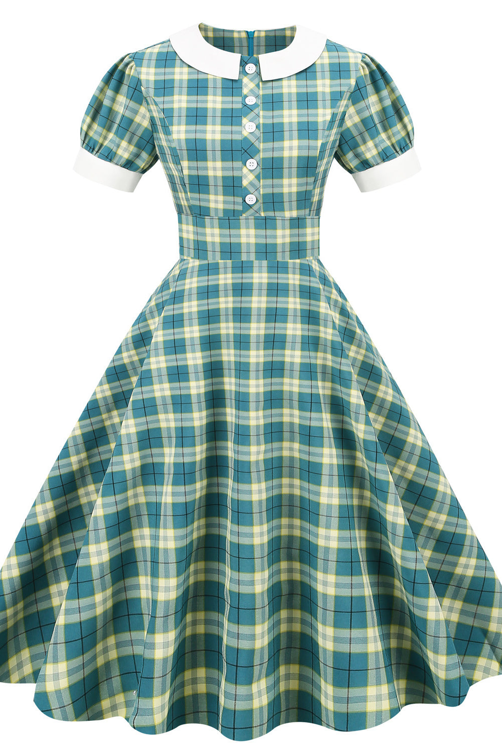 Green and yellow Plaid 1950s Big Swing Dress