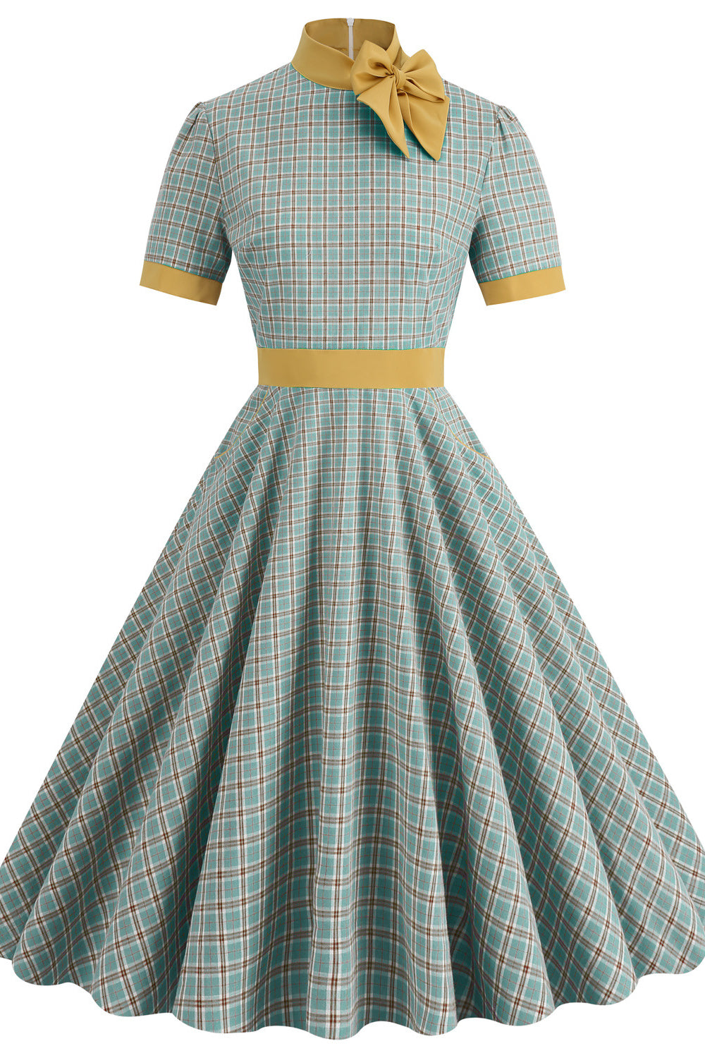 Grey 1950s Plaid Tie Neck Vintage Big Swing Dress – PollyBoutique Grey 1950s Plaid Tie Neck Vintage Big Swing Dress – PollyBoutique