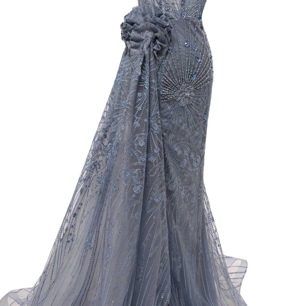 
                      
                        Grey Beaded Mermaid Long Dress with overskirt
                      
                    