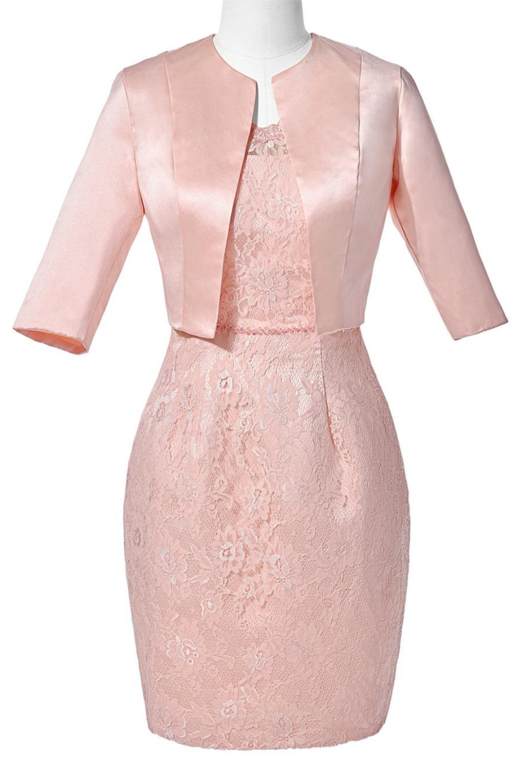 Half Sleeves Pink Lace Appliques Mother of the Bride Dress