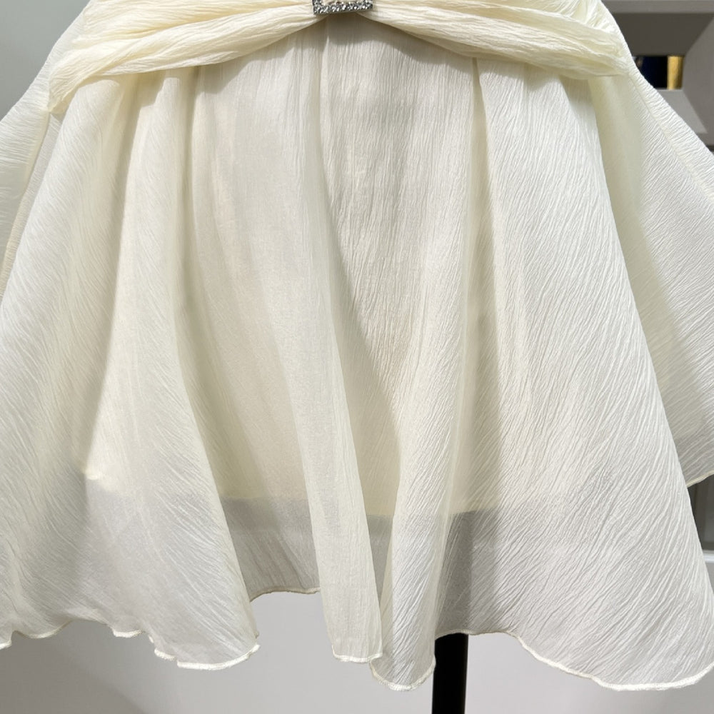 
                      
                        Halter Apricot Ruched A-line Short Dress with Keyholes
                      
                    