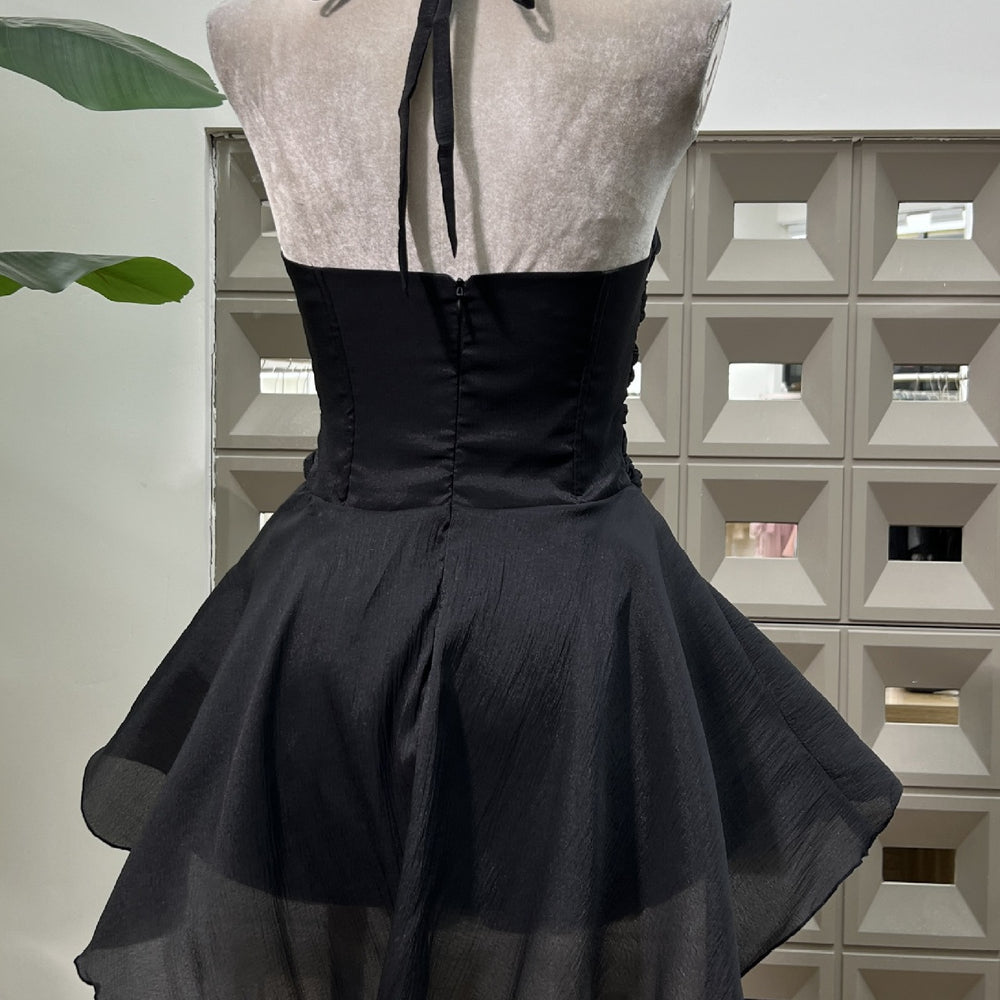 
                      
                        Halter Apricot Ruched A-line Short Dress with Keyholes
                      
                    