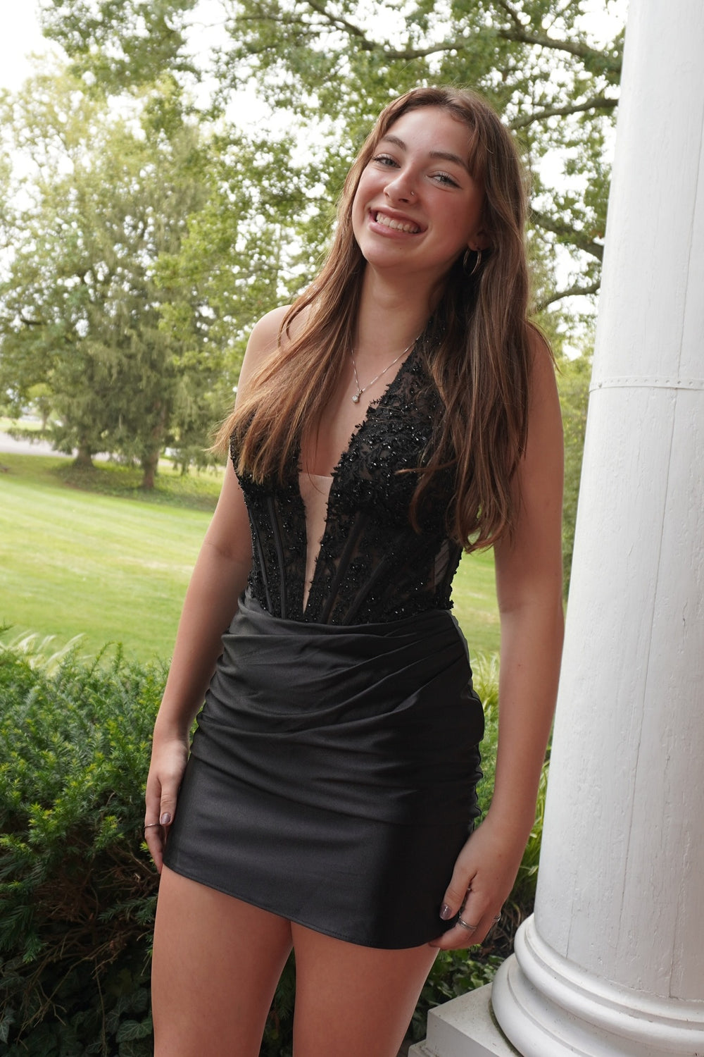 Halter Black Appliques Ruched Bodycon Short Dress