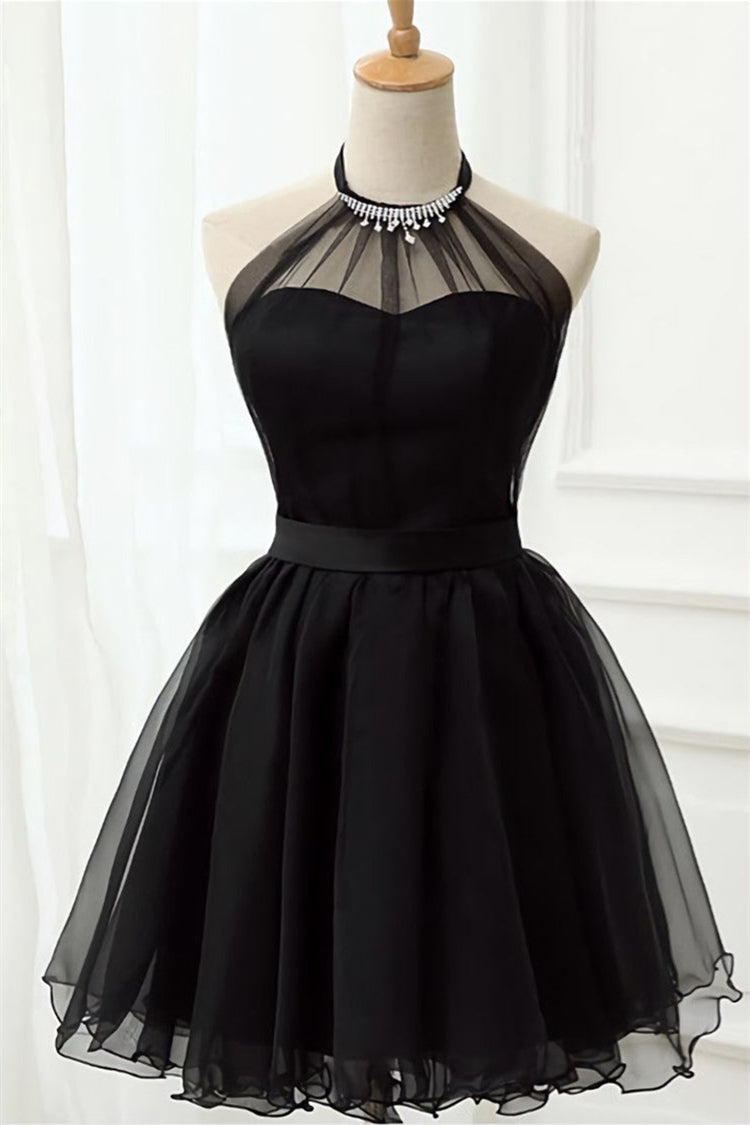 Halter Black Tulle A-line Short Homecoming Dress