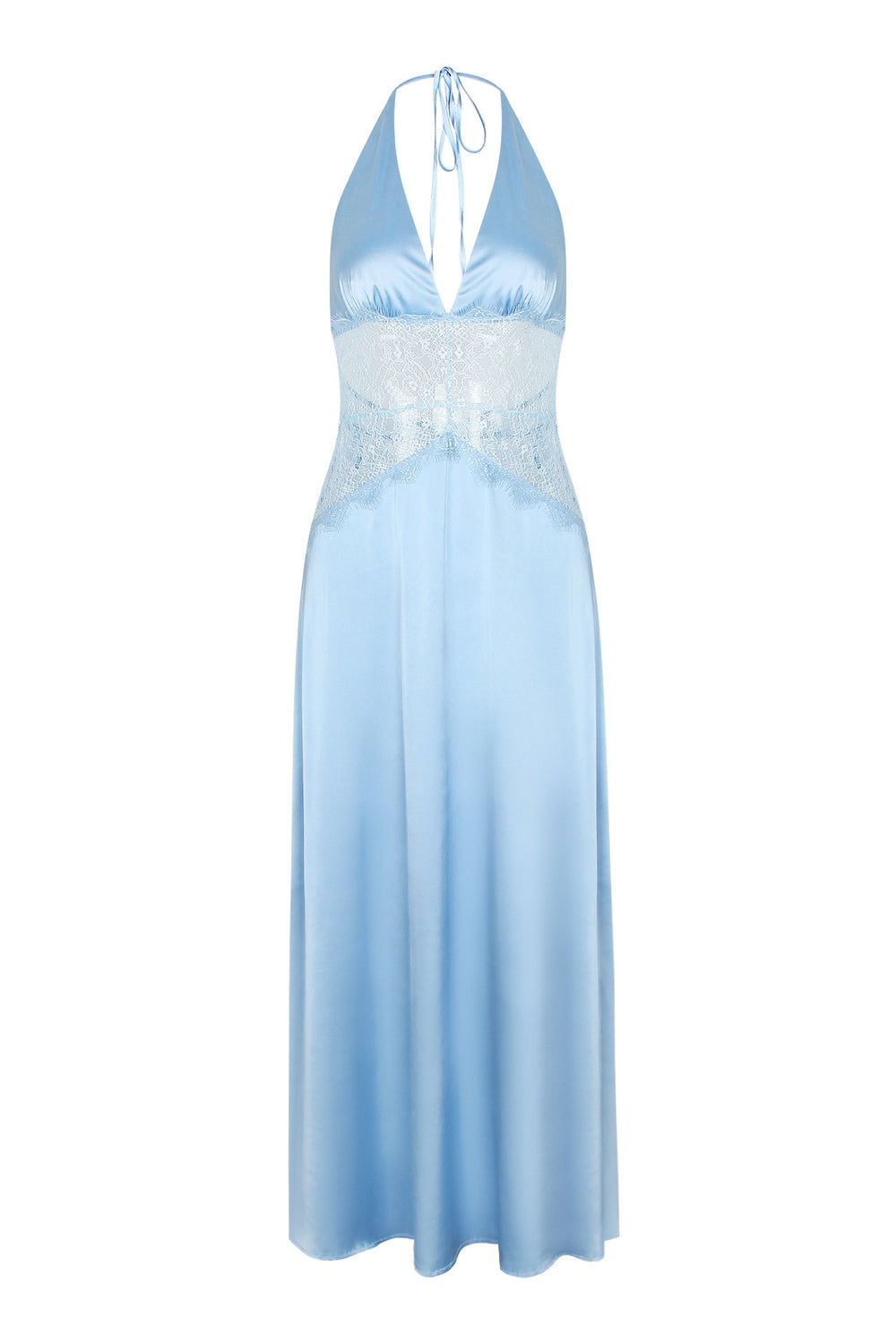 Halter Blue Lace Stitching A-line Long Dress