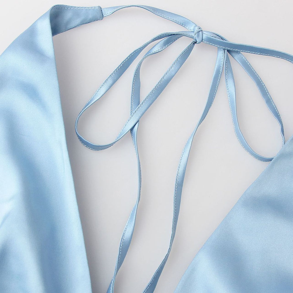 
                      
                        Halter Blue Lace Stitching A-line Long Dress
                      
                    