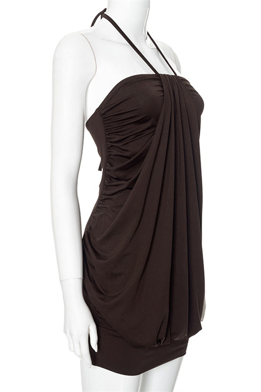 
                      
                        Halter Brown High Waist Mini Dress
                      
                    