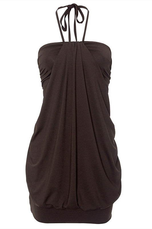 Halter Brown High Waist Mini Dress