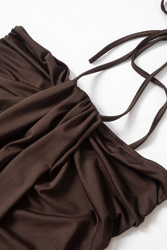 
                      
                        Halter Brown High Waist Mini Dress
                      
                    