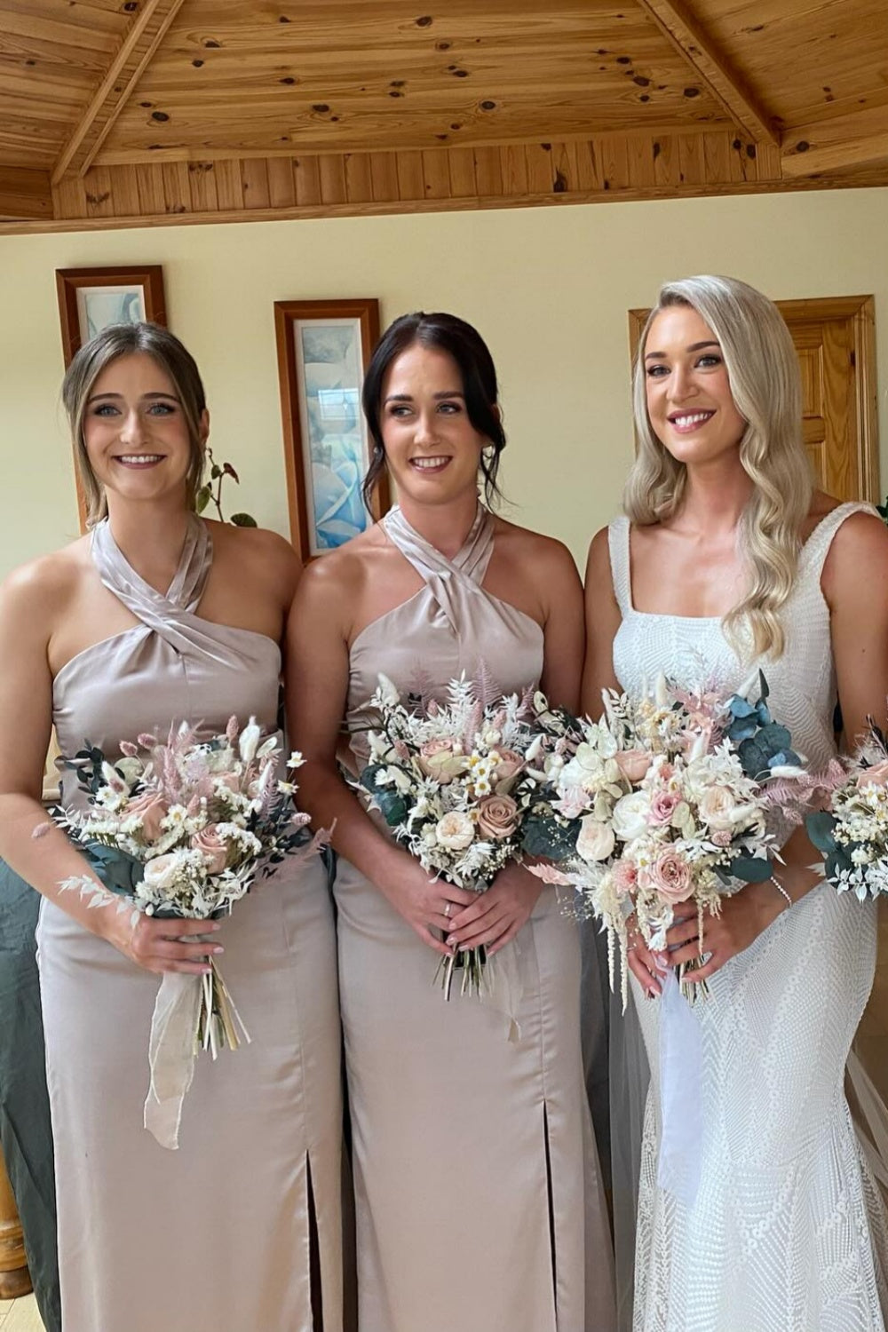 Halter Champagne Fitted Bridesmaid Dress with Slit