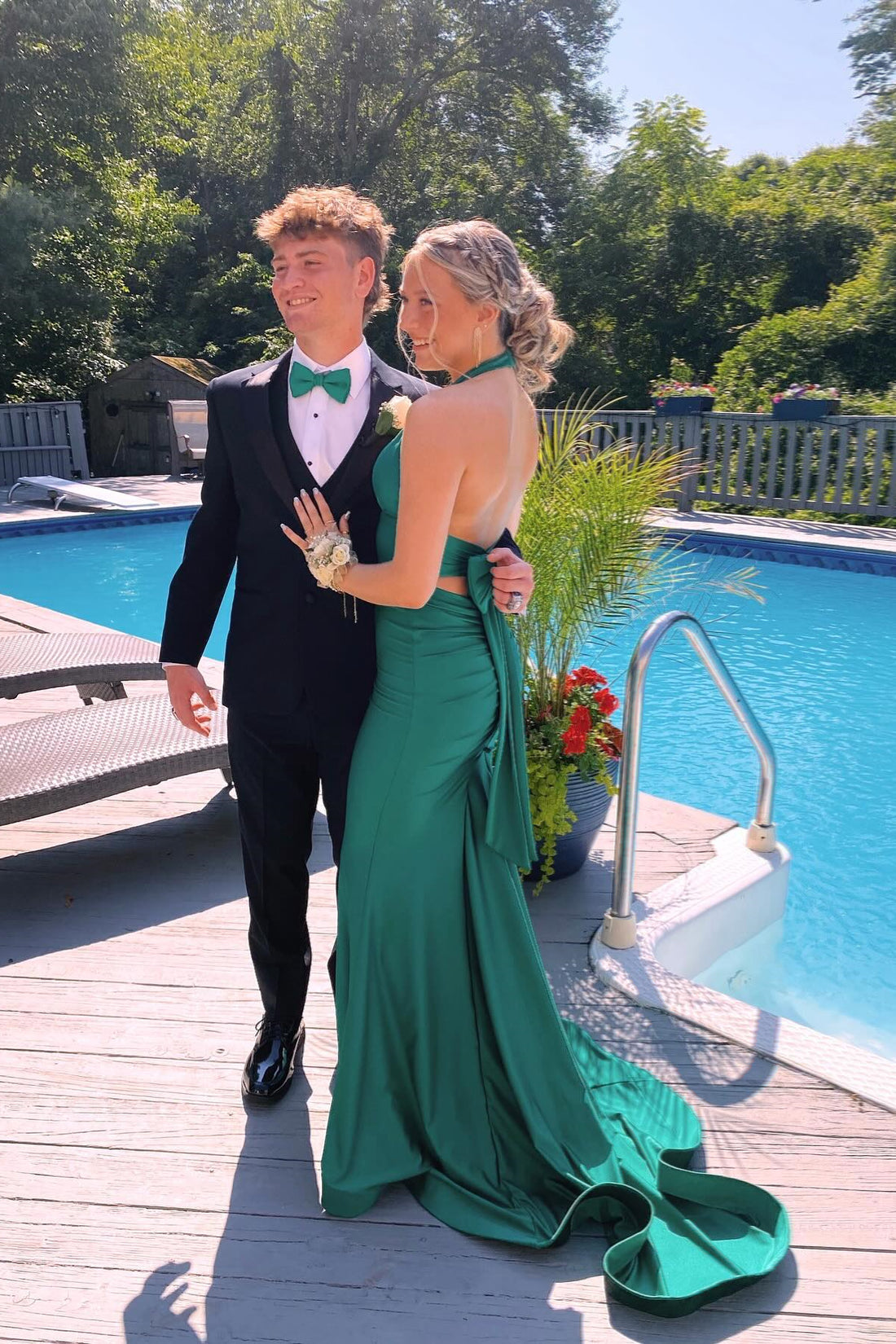 Emerald Green Satin Boned Black Girl Homecoming Dress main image 1
